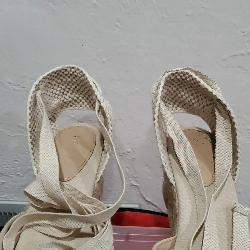Boden Made In Spain Lace Up Espadrille Wedge In Cream Size 40 Or 9